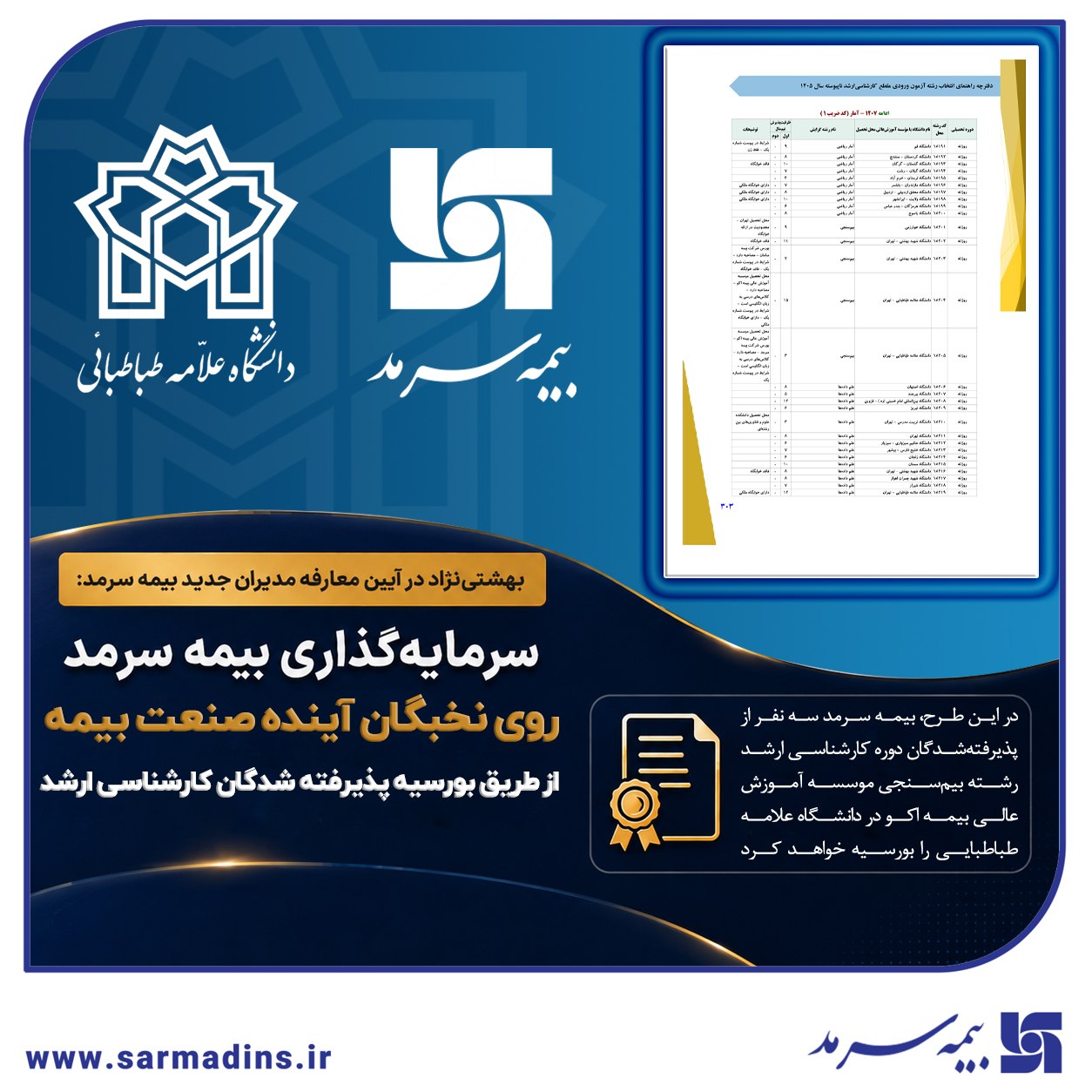 📌 سرمایه‌گذاری بیمه سرمد روی نخبگان آینده صنعت بیمه