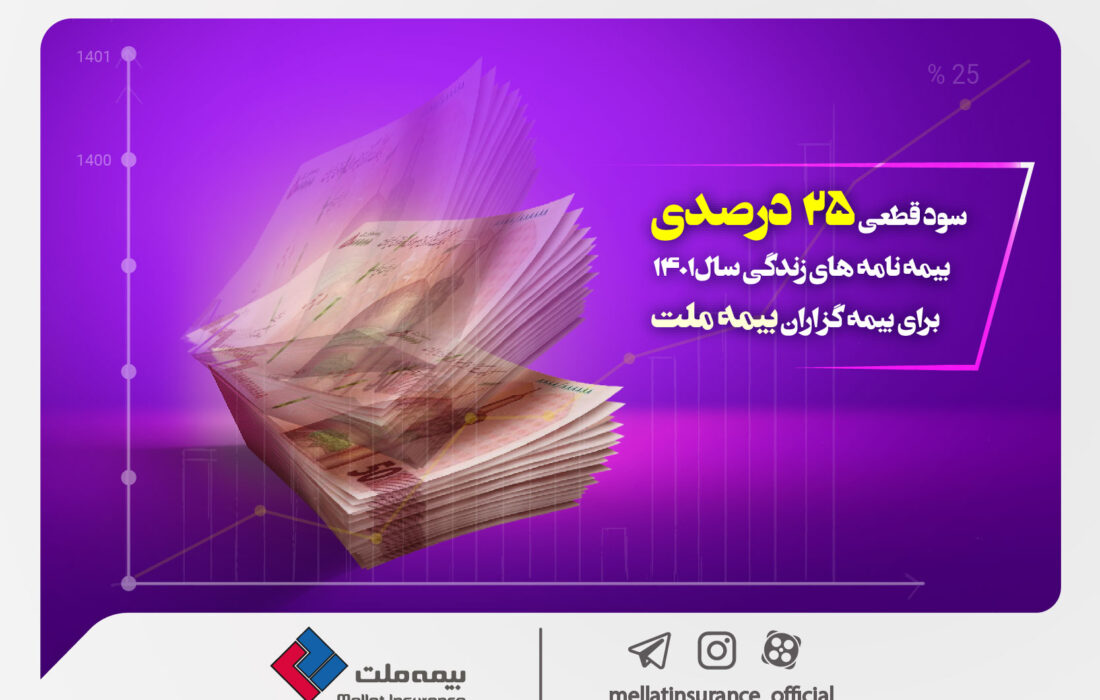 سود قطعی ۲۵ درصدی بیمهنامههای زندگی سال ۱۴۰۱ برای بیمهگزاران بیمه ملت